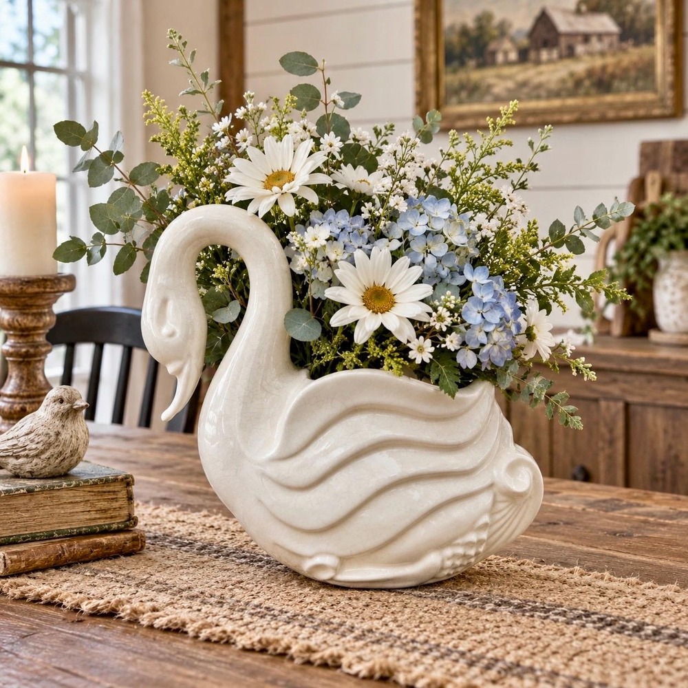 Old Vintage Ceramic White Swan Planter Vase | Made in USA - Picture 16 of 16